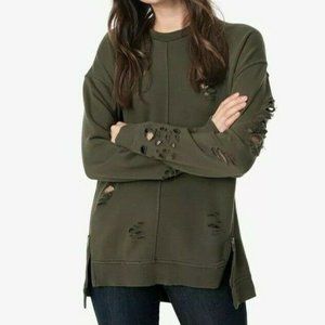 Joe's Sz S Lyndon Ripped Sweatshirt Green